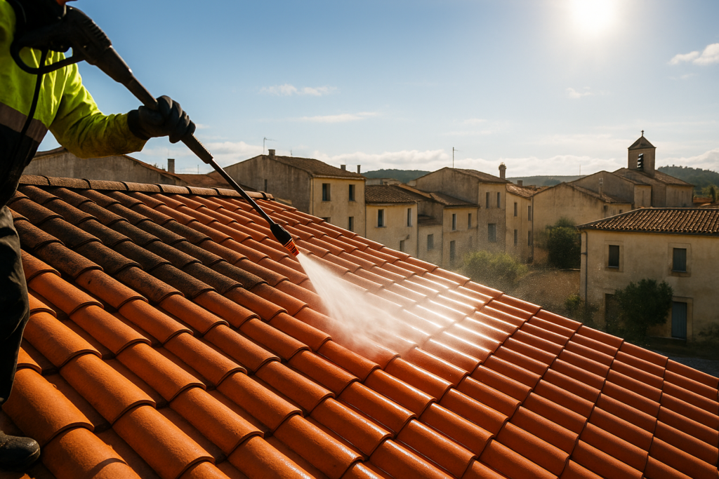 entreprise de nettoyage de toiture terrasse panneaux solaire façade et peinture façade et extérieur a Villeveyrac