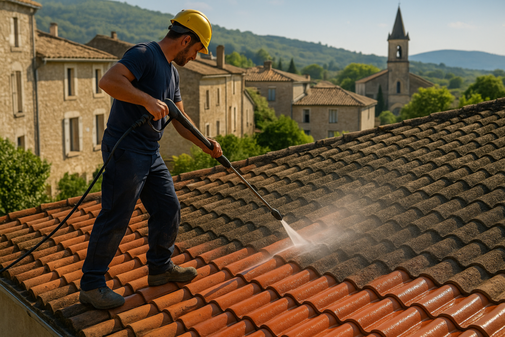 entreprise de nettoyage de toiture terrasse panneaux solaire façade et peinture façade et extérieur à Montarnaud